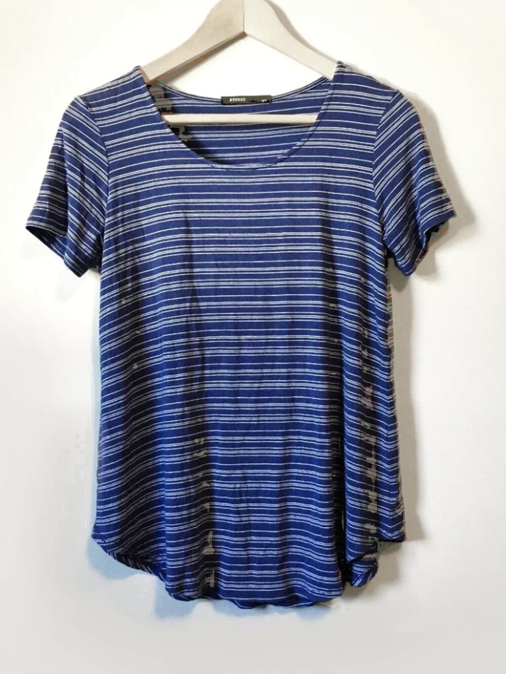 Rayon Blue & White Retro Striped Tee Made in Canada